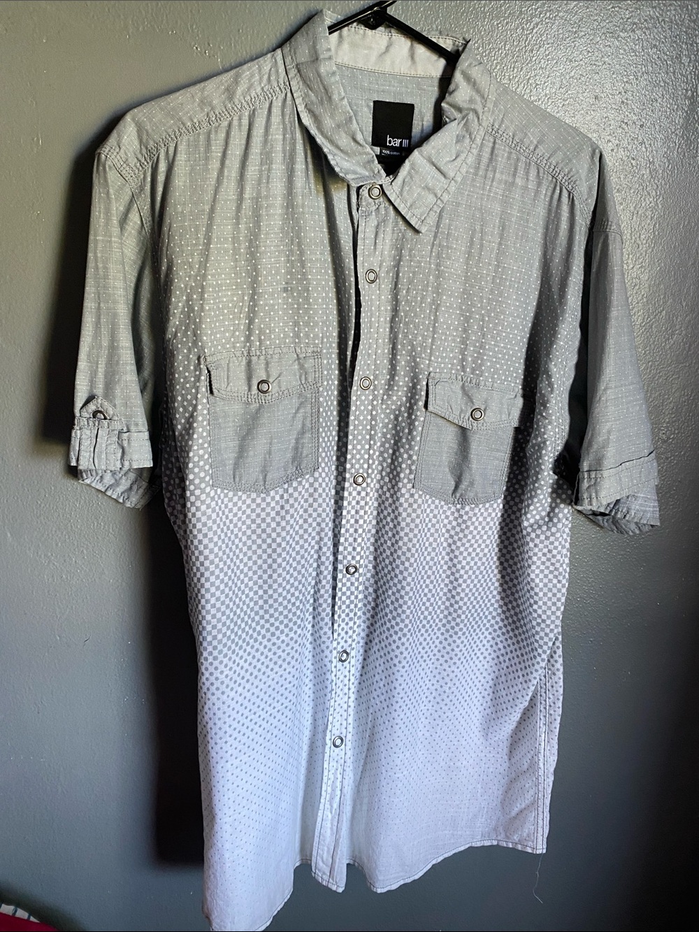 Bar III Grey to White Ombre Short Sleeve Button-Up Shirt NWT